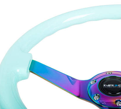 NRG - VOLANTE REFORÇADO - CLASSIC MINTY FRESH WOOD GRAIN 3" PROFUNDO 350MM 3 RAIOS NEOCROME CENTRO