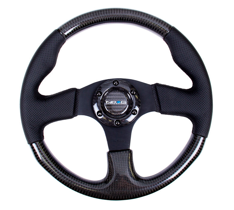 NRG - CARBON FIBER SERIES STEERING WHEEL W/ THREE SPOKE CENTER W/ LEATHER ACCENTS