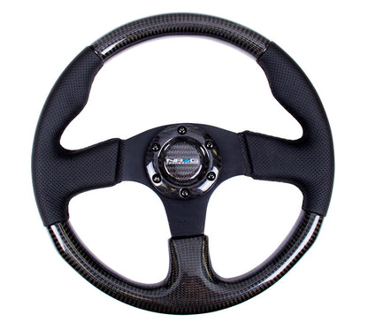 NRG - CARBON FIBER SERIES STEERING WHEEL W/ THREE SPOKE CENTER W/ LEATHER ACCENTS