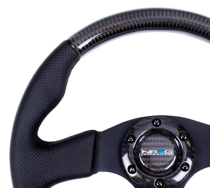 NRG - CARBON FIBER SERIES STEERING WHEEL W/ THREE SPOKE CENTER W/ LEATHER ACCENTS