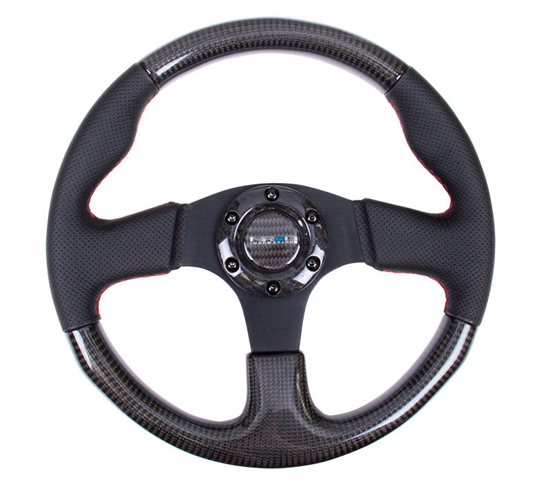 NRG - CARBON FIBER SERIES STEERING WHEEL W/ THREE SPOKE CENTER W/ LEATHER ACCENTS