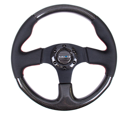 NRG - CARBON FIBER SERIES STEERING WHEEL W/ THREE SPOKE CENTER W/ LEATHER ACCENTS