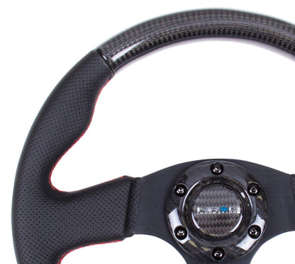 NRG - CARBON FIBER SERIES STEERING WHEEL W/ THREE SPOKE CENTER W/ LEATHER ACCENTS