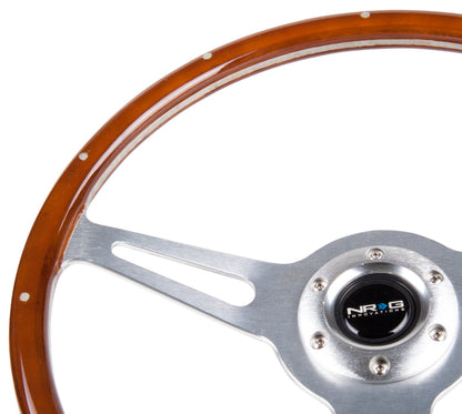 NRG - VINTAGE VOLANTE DE MADEIRA RODA DE MADEIRA COM DETALHES DE METAL C/ CENTRO DE TRÊS RAIOS