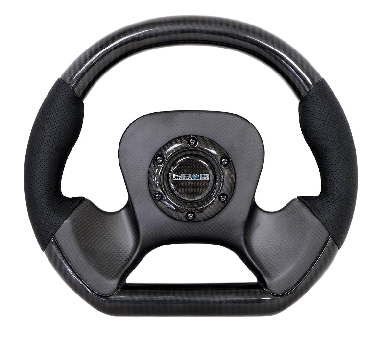 NRG - SÉRIE DE FIBRA DE CARBONO VOLANTE FLUTUANTE DE DOIS RAIOS COM DETALHES DE COURO