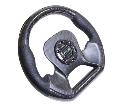 NRG - SÉRIE DE FIBRA DE CARBONO VOLANTE FLUTUANTE DE DOIS RAIOS COM DETALHES DE COURO