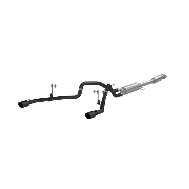 MBRP 2021+ F-150 2.7L/ 3.5L Ecoboost, 5.0L 3in Cat Back 2.5in Dual Split Trasero - Revestimiento negro