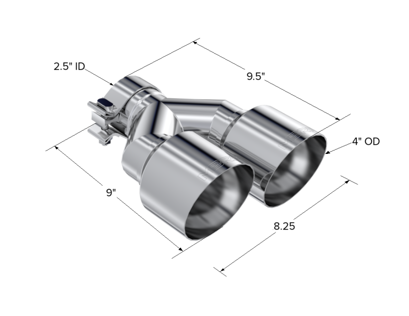 MBRP Universal T304 SS Punta doble 4in OD/2.5in Entrada