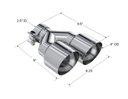 MBRP Universal T304 SS Punta doble 4in OD/2.5in Entrada