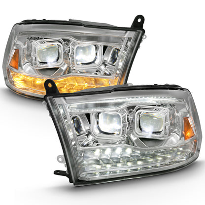 ANZO 2009-2018 Projetor Dodge Ram 1500 Led Plank Style Switchback HL Halo Chrome Amber (estilo OE)