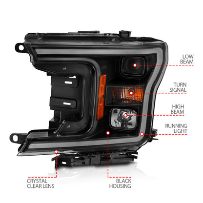ANZO 2018-2019 Ford F-150 Projector Plank Style HL Black Amber (Sem Switchback)