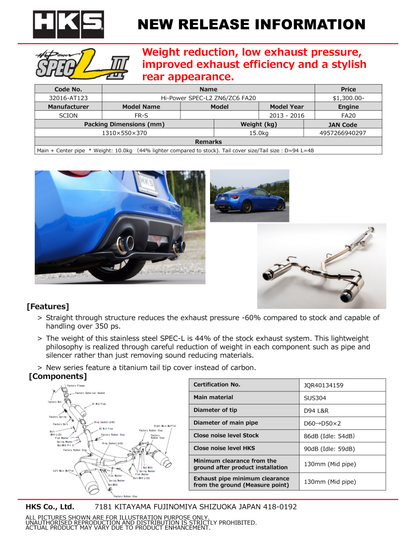 Silenciador de alta potência HKS SPEC-L ZN6