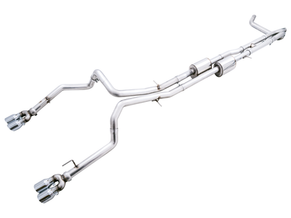 AWE Tuning 22-23 GMC Sierra 1500 AT4X 6.2L 0FG Catback Split Dual (Pára-choque plano) - Pontas cromadas prateadas