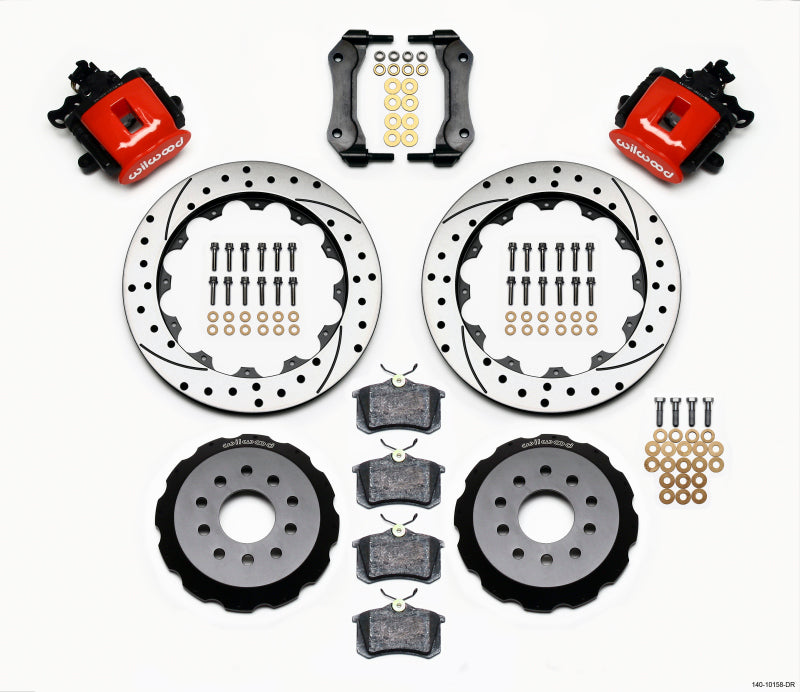 Kit trasero de freno de estacionamiento combinado Wilwood 12.88in rojo perforado Mustang 94-04