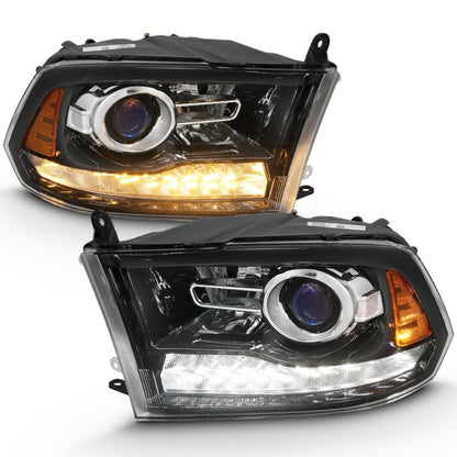ANZO 2009-2018 Projetor Dodge Ram 1500 Plank Style Switchback HL Halo Black Amber (estilo OE)