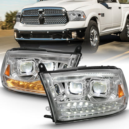 ANZO 2009-2018 Projetor Dodge Ram 1500 Led Plank Style Switchback HL Halo Chrome Amber (estilo OE)