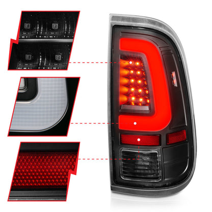ANZO 2008-2016 Ford F-250 Lanternas traseiras de LED pretas com lentes transparentes (par)