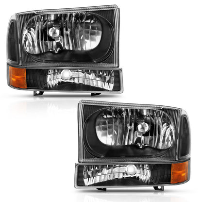 ANZO 2000-2004 Ford Excursion Crystal Headlight con luz de esquina ámbar negro (sin bombilla)