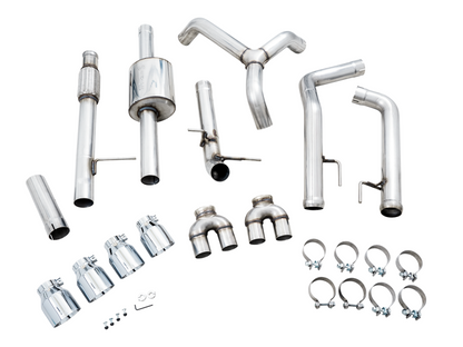 AWE Tuning 4th Gen GM 1500 5.3L 0FG Catback Split Saída traseira (com recortes de pára-choques) - pontas cromadas quádruplas