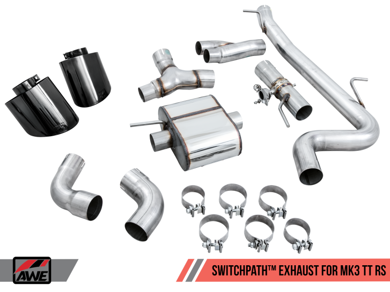 AWE Tuning 18-19 Audi TT RS 2.5L Turbo Coupe 8S/MK3 SwitchPath Escape c/Diamond Black RS-Style Tips