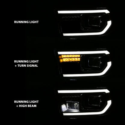 ANZO 2007-2014 Toyota Tundra Projetor Barra de Luz HL Preto Âmbar (Led High Beam) (Versão Halógena)