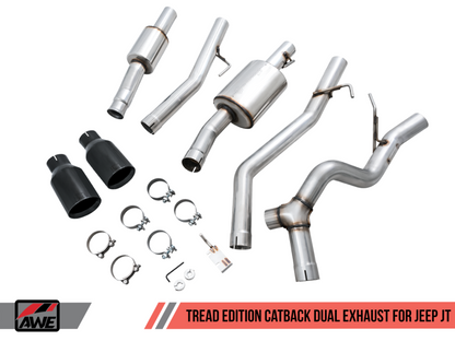 AWE Tuning 20-21 Jeep Gladiator JT 3.6L Tread Edition Cat-Back Escape Duplo - Diamond Black Tip