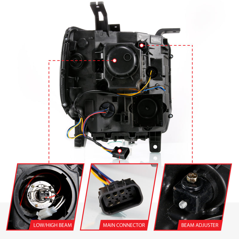 ANZO GMC SIERRA 1500 14-15 2500H/15-19 Projetor Farol Plank Estilo Preto com Switchback (Halogênio)