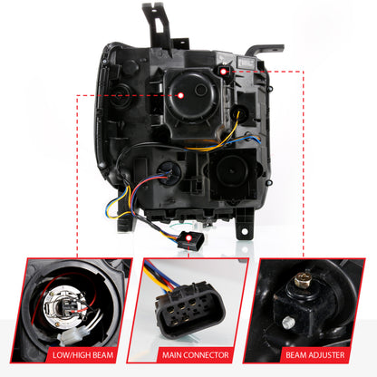 ANZO GMC SIERRA 1500 14-15 2500H/15-19 Projetor Farol Plank Estilo Preto com Switchback (Halogênio)