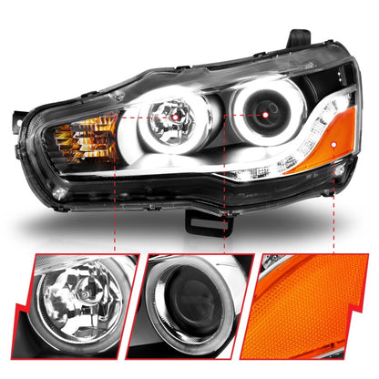 ANZO 2008-2015 Mitsubishi Lancer Projector Faróis c/ Halo Black (CCFL)
