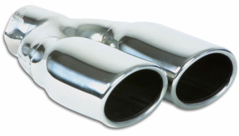 Ponta de escape oval SS vibrante dupla de 3,25 pol x 2,75 pol (borda laminada com corte de ângulo de parede única)