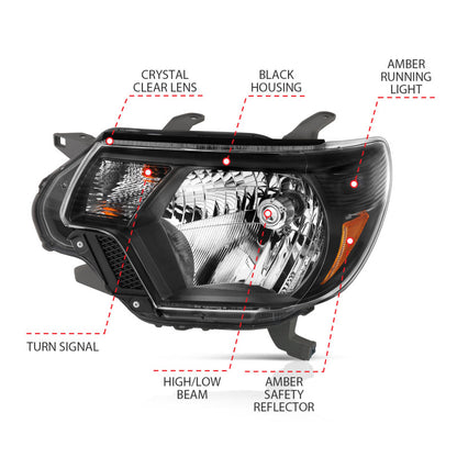 ANZO 2012-2015 Toyota Tacoma Crystal Faróis Preto