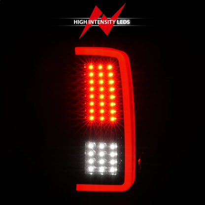 ANZO 2007-2013 Chevrolet Silverado 1500/ 2500/ 3500 Lanternas traseiras de LED com barra de luz Caixa preta fumaça