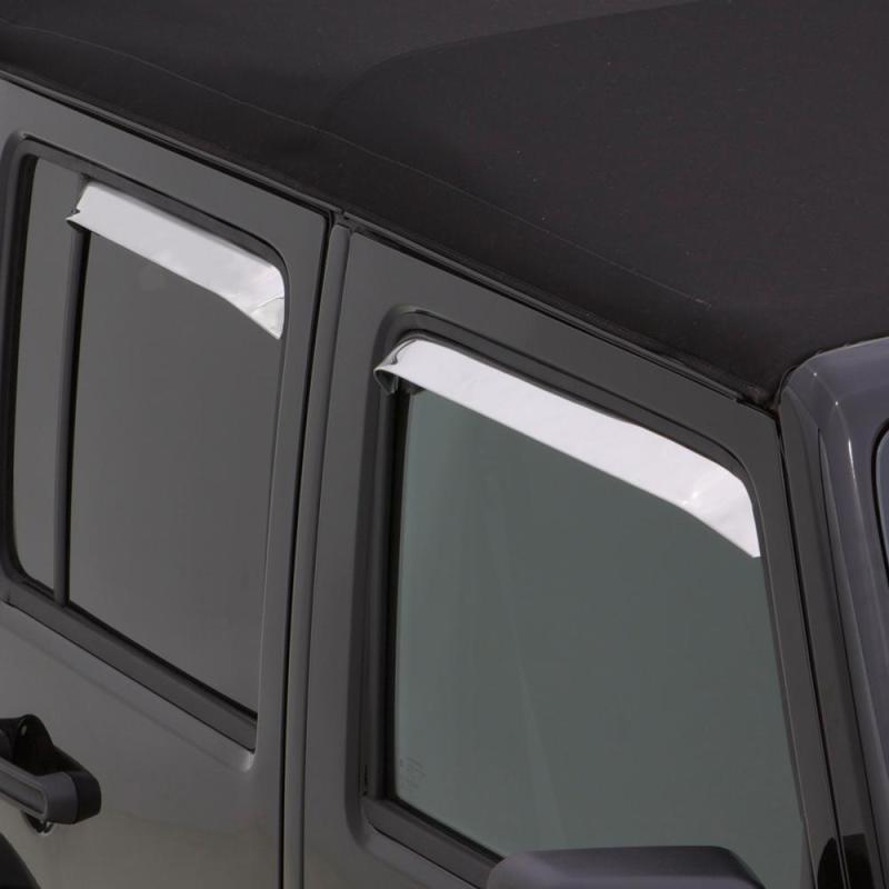 AVS 07-18 Jeep Wrangler Ventshade Front & Rear Window Deflectors 4pc - Stainless