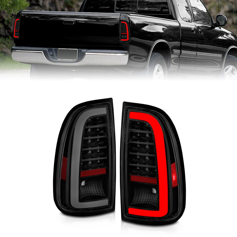 ANZO 00-06 Toyota Tundra (Std. Bed/Reg Cab) Luces traseras LED con barra de luz, carcasa negra, lente ahumada