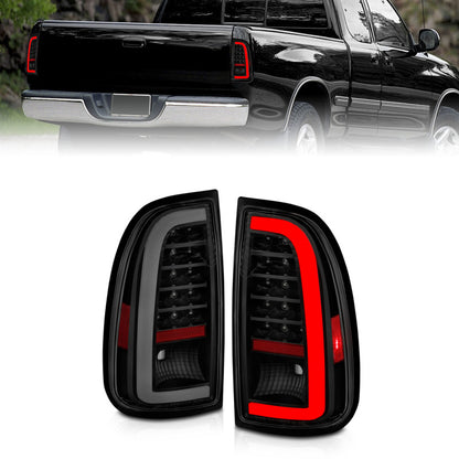ANZO 00-06 Toyota Tundra (Std. Bed/Reg Cab) Luces traseras LED con barra de luz, carcasa negra, lente ahumada