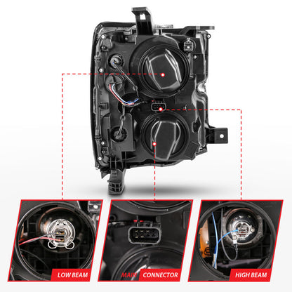 ANZO 2015-2016 Chevrolet Silverado Projetor Faróis c/ Plank Style Design Preto c/ Âmbar