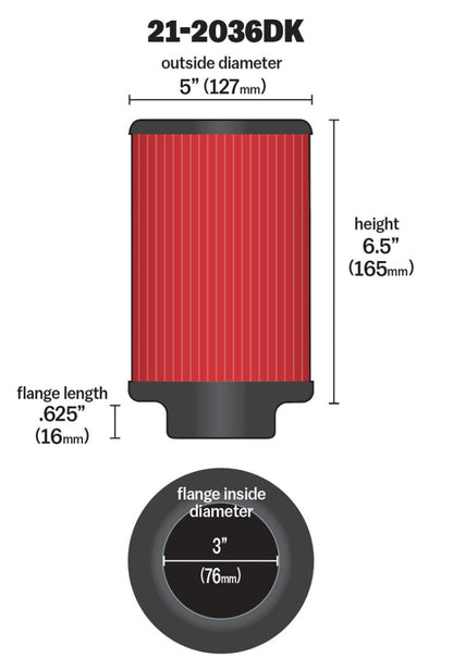 AEM Air Filter, 3inFLG/ 5inOD/ 6-1/2inH Dry Flow