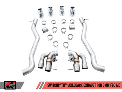 AWE Tuning 18-19 BMW M5 (F90) 4.4T AWD SwitchPath Axle-Back Exhaust - Chrome Silver Tips