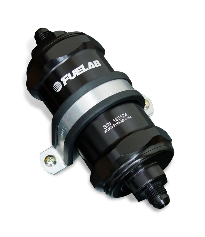 Filtro de combustível em linha Fuelab 818 padrão -6AN entrada/saída 100 mícrons inoxidável - preto