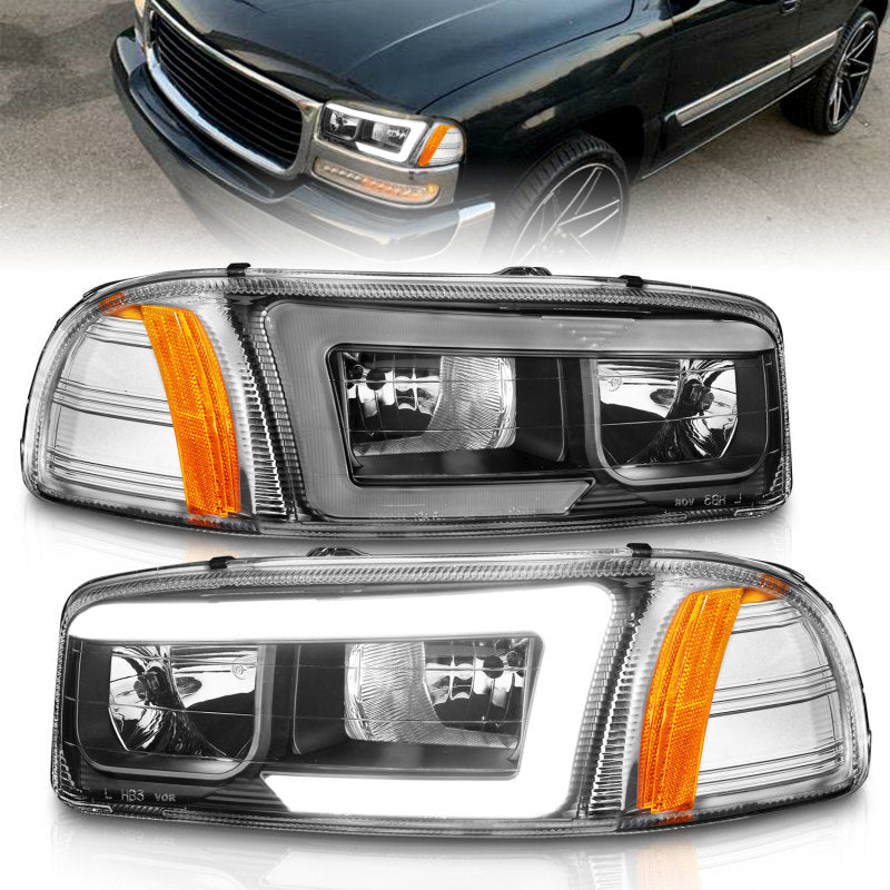 Faróis Anzo 99-17 GMC Sierra/Denali preto âmbar (com barras de luz C)