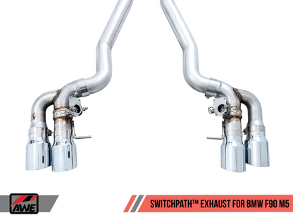 AWE Tuning 18-19 BMW M5 (F90) 4.4T AWD SwitchPath Axle-Back Exhaust - Chrome Silver Tips