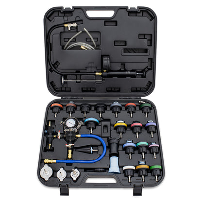 Probador de presión del sistema de enfriamiento Mishimoto / Kit de purga de vacío - 28 piezas