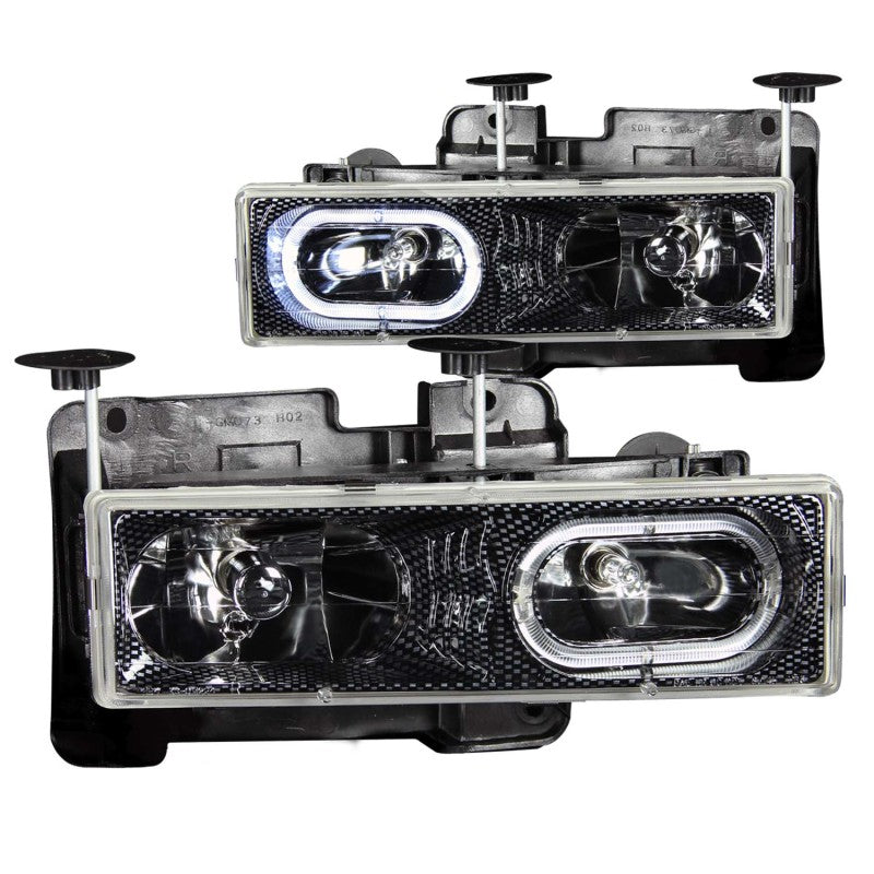 ANZO 1988-1998 Chevrolet C1500 Faros delanteros de cristal de carbono con Halo