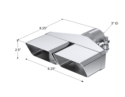 Punta universal MBRP 8inx 2.375in ID Rectangle 2.5in OD entrada 8.25in longitud T304