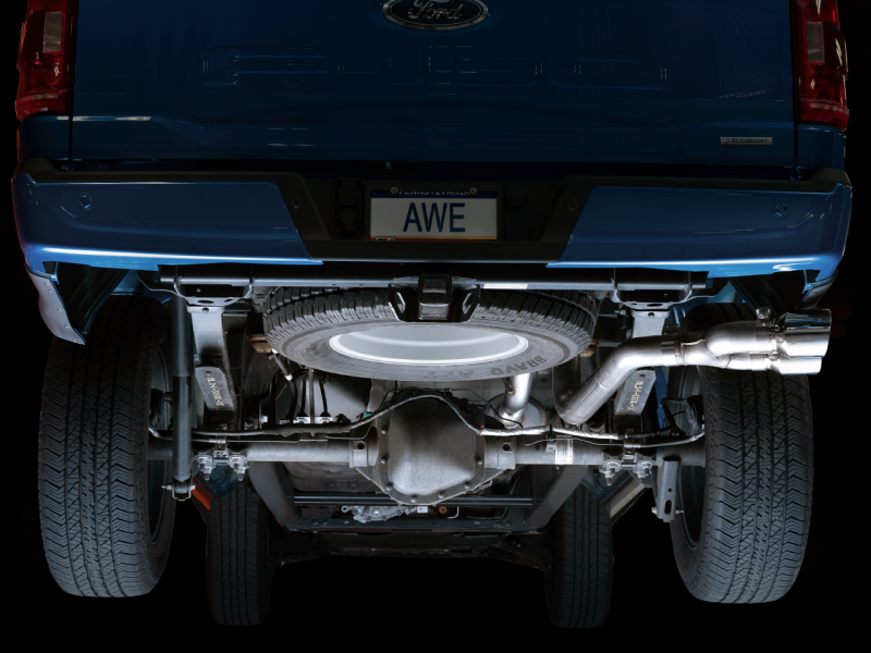 AWE 0FG 21+ Ford F150 Escape Cat-Back de salida lateral doble - Puntas plateadas cromadas de 4.5 pulgadas