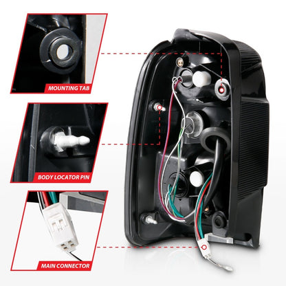ANZO 2001-2002 Toyota 4 Runner LED lanternas traseiras pretas