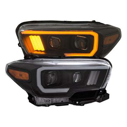 ANZO 2016-2017 Toyota Tacoma Faros delanteros proyectores con estilo tablón Switchback negro con ámbar