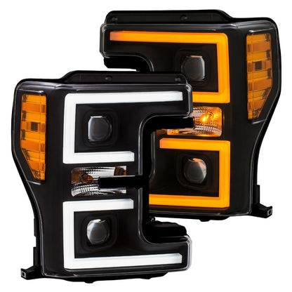 Faróis de LED ANZO 17-18 Ford F-250 Super Duty Plank-Style Farol de LED preto (par)