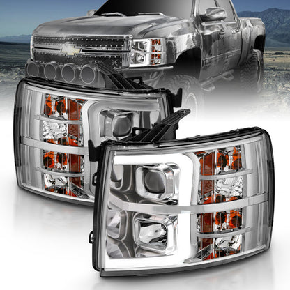 Projetor ANZO 2007-2013 Chevy Silverado 1500 estilo prancha cromado âmbar
