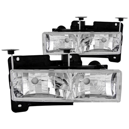 ANZO 1988-1998 Chevrolet C1500 Faróis de cristal cromados sem lâmpadas